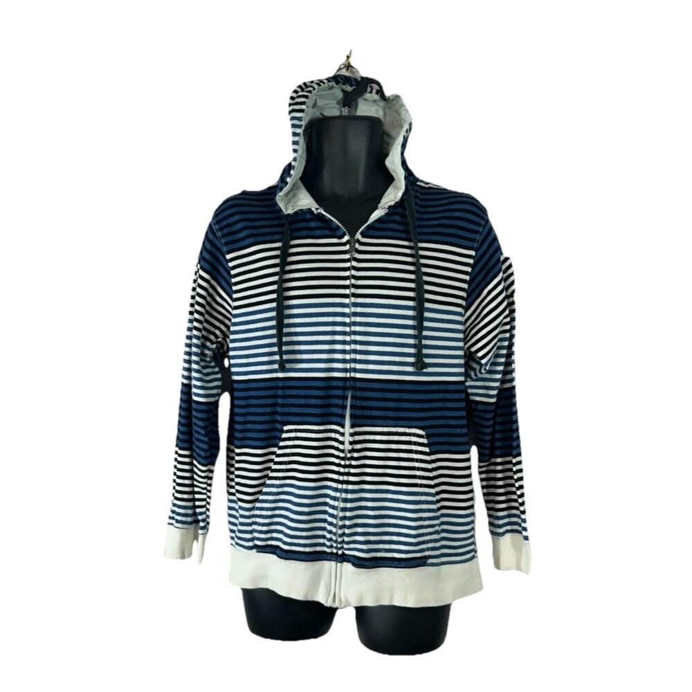 Counter Intelligence Mens Large Long Sleeve Zip up Hoodie Sweatshirt Blue Stripe